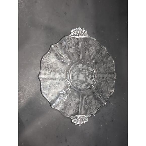 Fostoria Etched Chintz Cake Platter with‎ Handles, Uranium Glassware, Home Decor - Picture 4 of 6